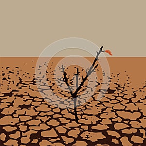 Vector illustration of a lonely tree in dry desert land