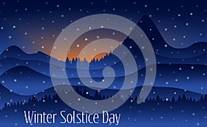 Vector illustration of The longest night in the year. Winter solstice day in December the 21-22. Greeting card design template.