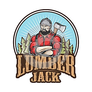 Vector illustration of lumberjack emblem photo