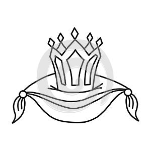 Vector illustration of a luxury crown on a pillow. Coloring book for children and adults in a cartoon style. A symbol of power,