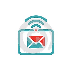 Vector illustration of mail and wlan icon on tablet pc.