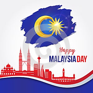 Vector illustration of happy malaysia Independence Day celebration with city skyline photo