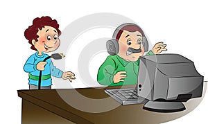 Vector illustration of man angrily looking at computer unplugged