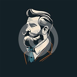 Vector illustration of a man with a beard, mustache and bow tie