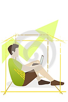 Vector illustration of a man coming out of isolation and limitations. 3