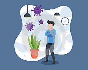 Vector illustration a Man cough and having cold