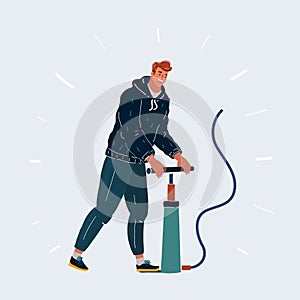 Vector illustration of Man filling air in with pumper.