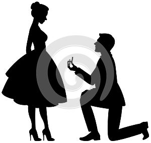 Vector illustration a man on his knees, makes a proposal photo