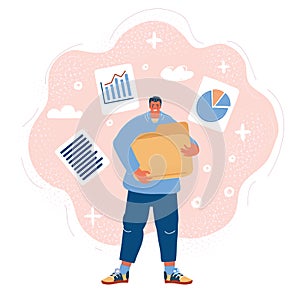 Vector illustration of man hold big document folder with files