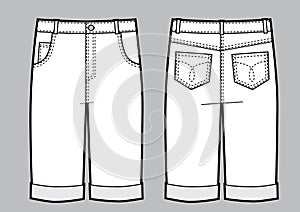 Vector illustration of man jeans shorts. Front and back views