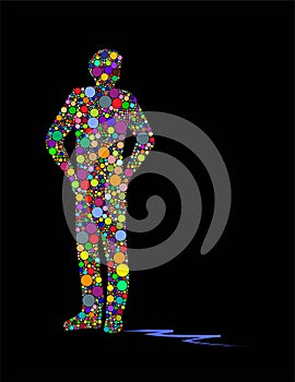Vector illustration of man made up of colored circles.