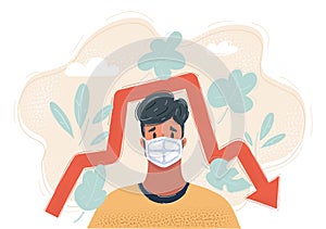 Vector illustration of man in a medical mask, wearing face mask. Virus epidemy. Protective resperatory mask.