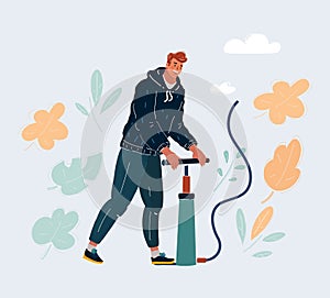 Vector illustration of The man pumps up with pumper.