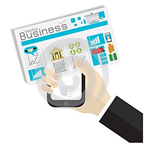 Vector illustration Man reading a newspaper set on white background