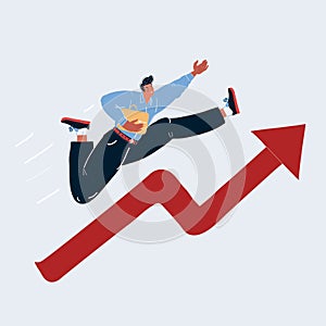 Vector illustration of Man running on growth graph on white