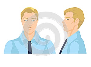 Vector illustration of man`s face on white background.
