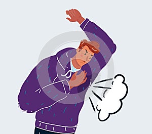 Vector illustration of man with sweat stain perspire drying clothes