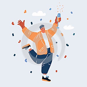 Vector illustration of man toasting with champagne congratulating. Celebration