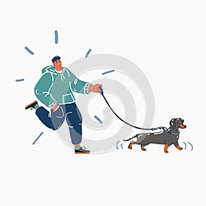 Vector illustration of man walk with dog