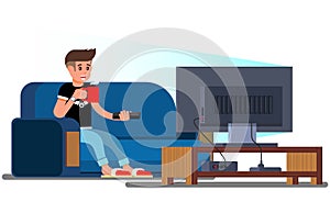 Vector Illustration Man Watching Television Couch TV