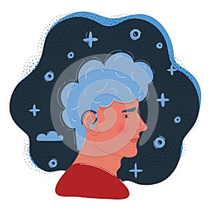 Vector illustration of man wearing a hearing aid