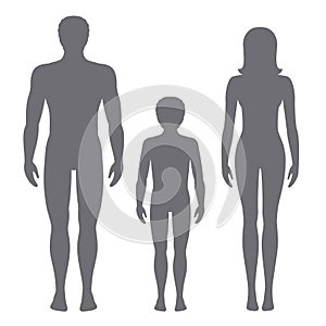 Vector illustration of man, woman and child silhouettes.