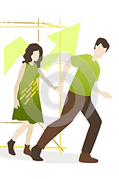 Vector illustration of man and woman coming out of isolation and limitations. 6