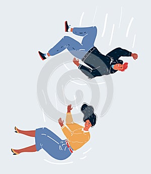 Vector illustration of man and woman Falling Over, Business Risk, mistake Concepts on white concept.