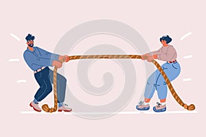 Vector illustration of man and woman play tag and war