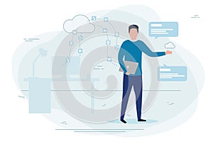 Vector illustration man working cloud technologies