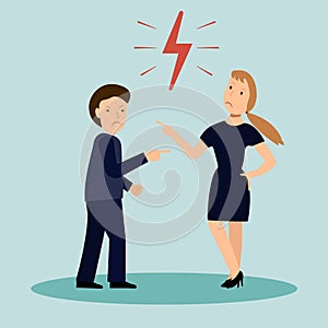 Vector illustration of a manager or boss angry at their employees, intimidation at work, man worker get from his assistant at work