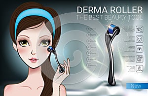 Vector Illustration with Manga style girl and derma roller.