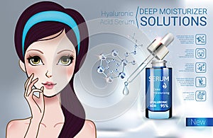 Vector Illustration with Manga style girl and Hyaluronic Acid Serum