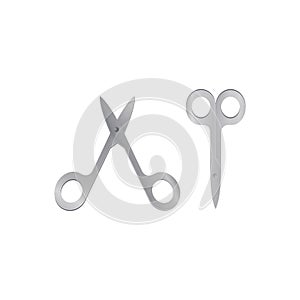 Vector illustration manicure accessory nail scissors, open closed,metal.