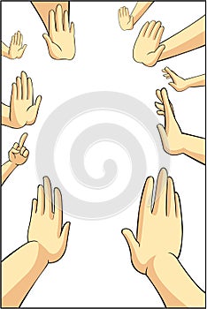 Vector illustration of many cartoon people hands trying to refus