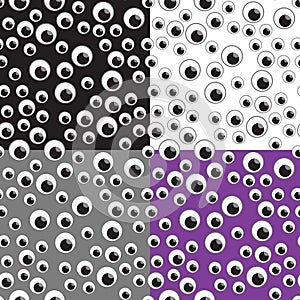 Vector illustration Many eyes seamless pattern. Happy Halloween design for children. On a black, white and purple
