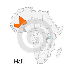 Vector illustration: Map of Africa with state borders. Mali