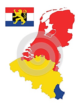 Map and Flag of Benelux