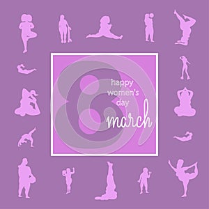 Vector illustration for March 8 design for greeting card. Happy International Women`s Day.