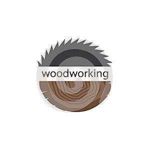 Vector illustration, mark, logo for design. The cut wood with a saw. Sign of Lumberjack, Woodwork.