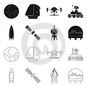 Vector illustration of mars and space sign. Collection of mars and planet stock vector illustration.