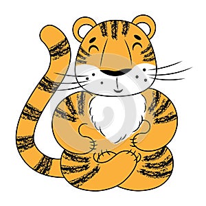 Vector illustration, mascot, cartoon funny tiger, smile, 2022