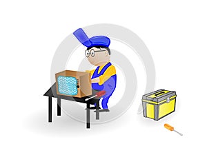 Vector illustration the master the repairing TV.