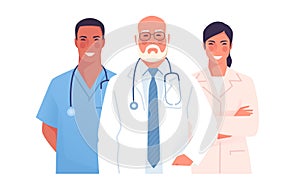 Vector illustration of a medical team, group of physicians, practitioners, doctors