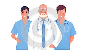 Vector illustration of a medical team, group of physicians, practitioners, doctors