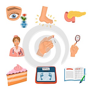 Vector illustration of mellitus and diabetes icon. Set of mellitus and diet stock symbol for web.