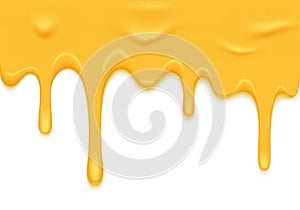 Vector Illustration with Melting Yellow Cheese Isolated on White. Abstract 3d Food Background. Liquid Cheese Shape for