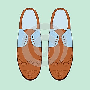 Vector illustration with men fashion shoes. Classic Brogue Shoes. Oxfords Men`s Shoes.