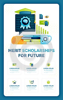 Vector illustration of merit scholarship for future. Merit based education to opening doors of success opportunity and