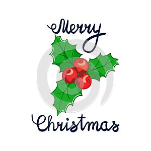 Vector illustration of Merry Christmas Lettering with cartoon drowing omela. Element for design banners, web and